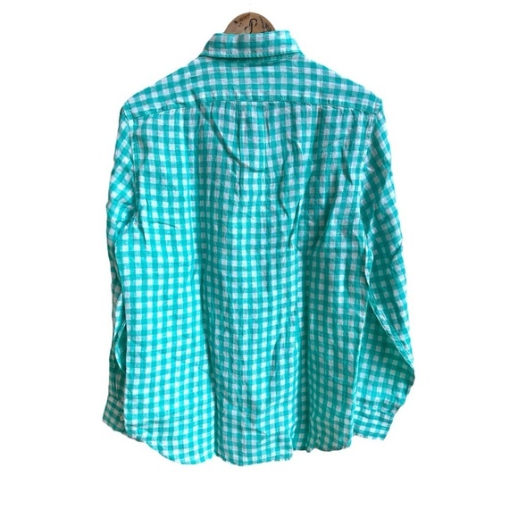 J Crew Green Check Irish Linen Long Sleeve Button Up Mens Size S Classic Fit - Picture 3 of 8